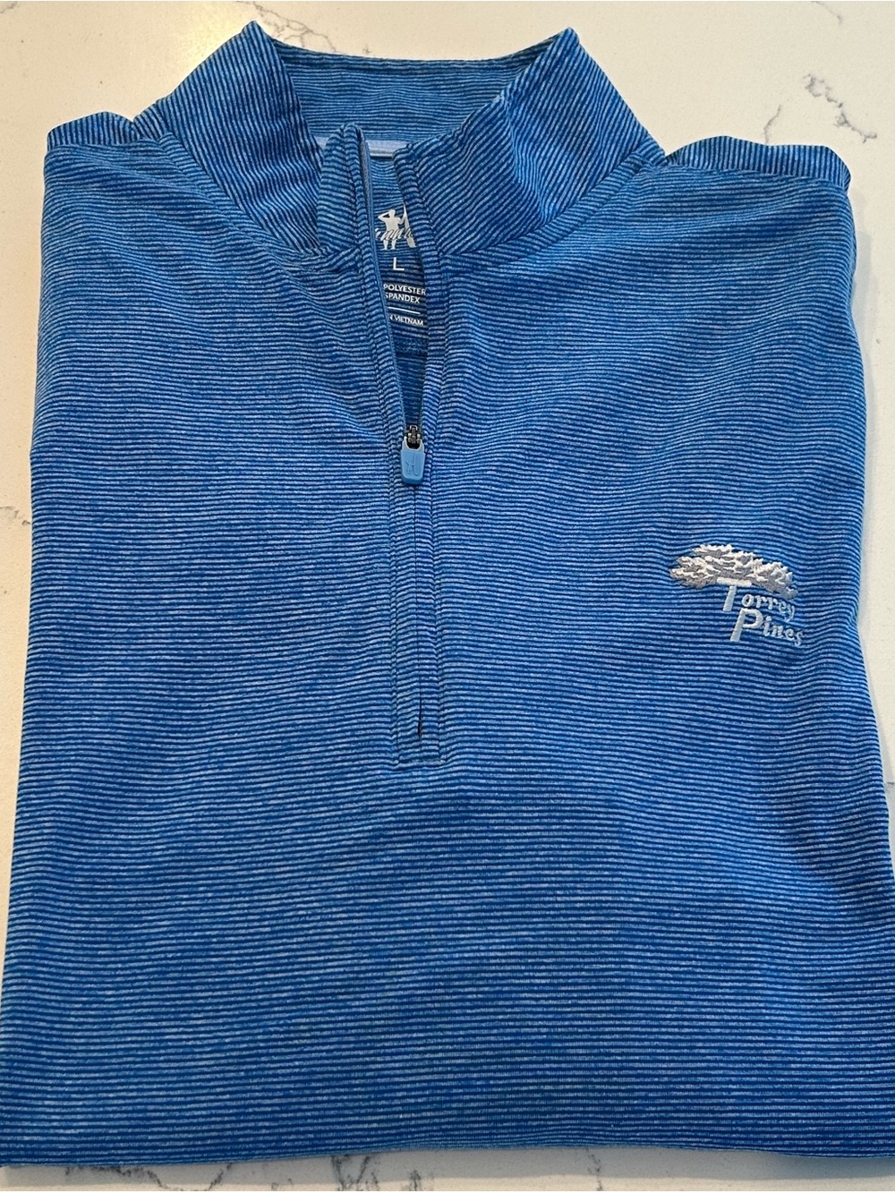 Johnnie-O Vaughn 1/4 Zip Performance Pullover Blur Striped L Torrey Pines Golf